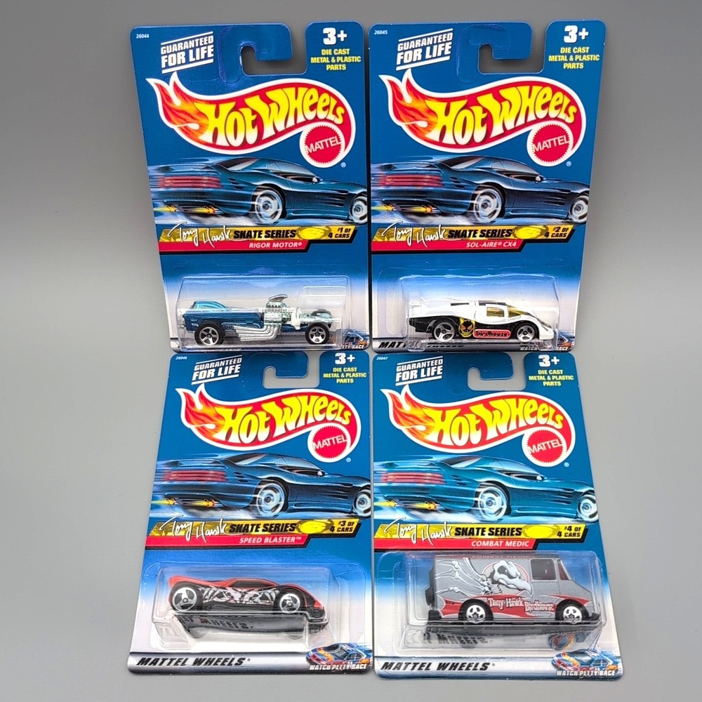 HOT WHEELS TONY HAWK SKATE SERIES!! COMPLETE SET OF ALL 4 DIE-CAST